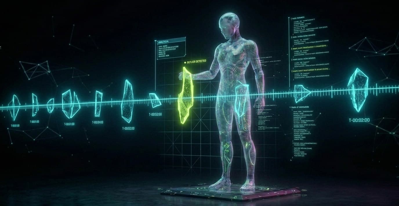 It features the agent analyzing a holographic timeline of unique event shards